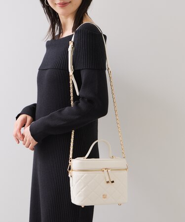 ファーハンドルキルティング＆ツイードバニティバッグ/2WAY