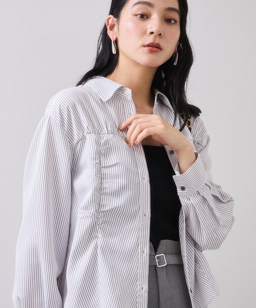 シャーリングギャザー切替シャツ/イージーケア