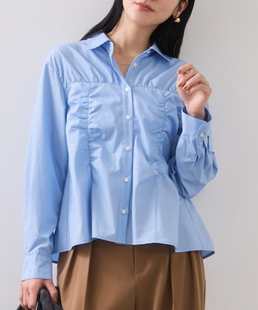 シャーリングギャザー切替シャツ/イージーケア