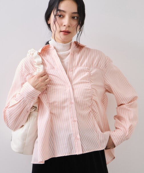 シャーリングギャザー切替シャツ/イージーケア