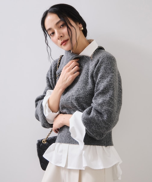 フロントジップニットプルオーバー/イージーケア