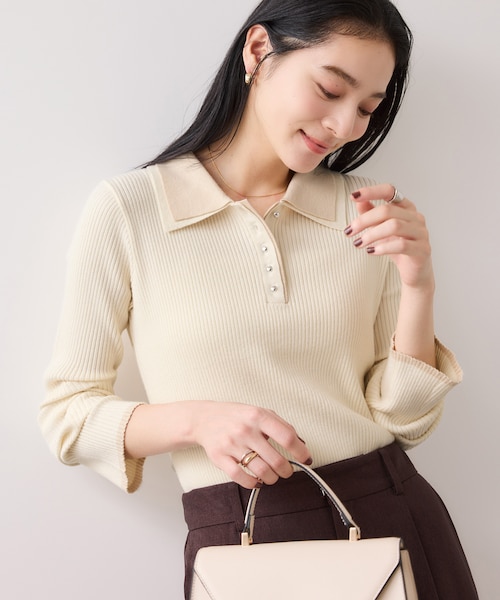 ダブルカラーポロニットトップス｜ビスの通販｜&mall（アンドモール