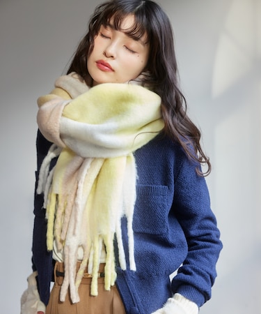 ふわふわフリンジチェックマフラー/静電気防止