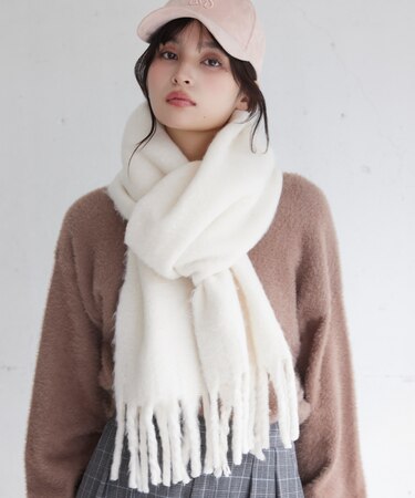 ふわふわフリンジマフラー/静電気防止