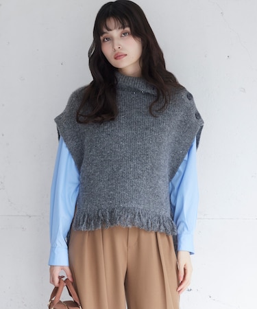 ボタンデザインポンチョベスト