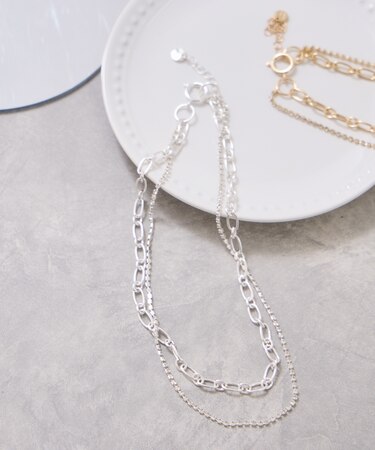 ラインストーンレイヤードネックレス