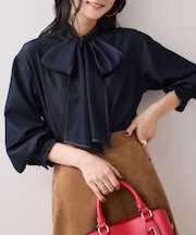 チェック&デニムアソートボウタイリボン付きスタンドカラーシャツ