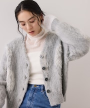 アート柄ジャガード起毛ニットカーディガン/イージーケア