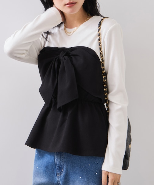 美easyウーリッシュリボンビスチェドッキングカットソープルオーバー/セットアップ対応・イージーケア