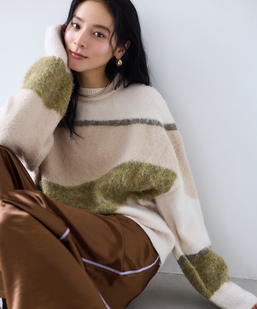 【WEB限定】グラデーションインターシャ起毛ニット