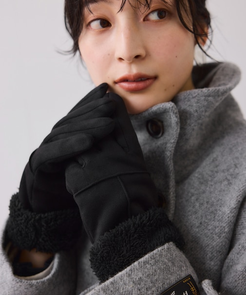 スマホタッチ刺繍付きムートングローブ