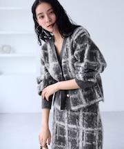 チェックアソートシャギーニットカーディガン/セットアップ対応