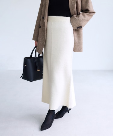 チェックアソートシャギーニットスカート/セットアップ対応