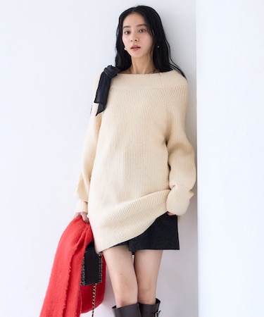 肩リボンミニ丈ニットワンピース/2WAY