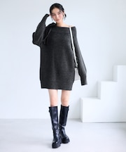 肩リボンミニ丈ニットワンピース/2WAY