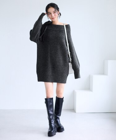 肩リボンミニ丈ニットワンピース/2WAY