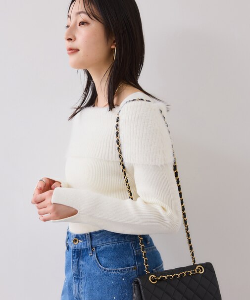 フェザーヤーンオフショルもちもちリブニット/イージーケア