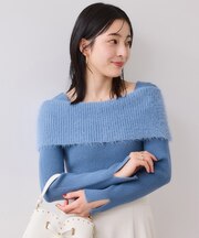 フェザーヤーンオフショルもちもちリブニット/イージーケア