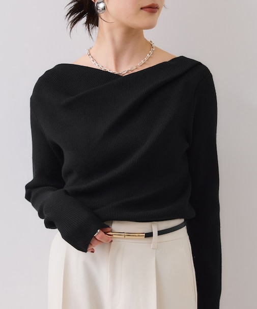 もちもちドレープリブニットトップス