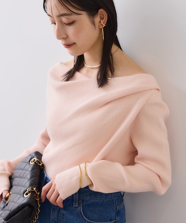 もちもちドレープリブニットトップス