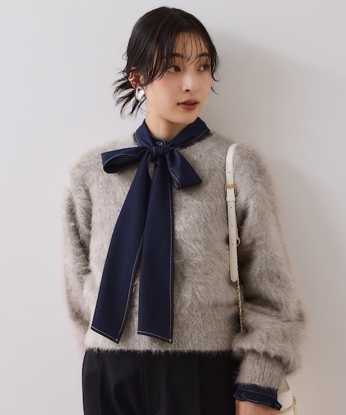 メタルシャギーネコヤーンニット/静電気防止