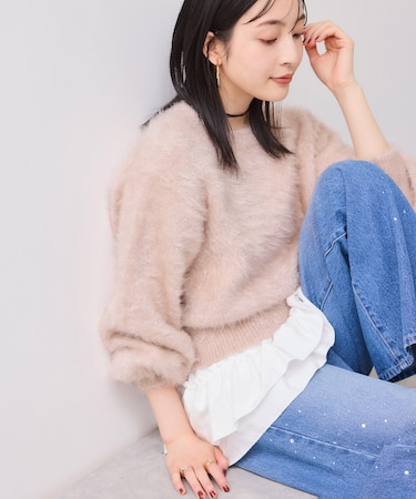 メタルシャギーネコヤーンニット/静電気防止