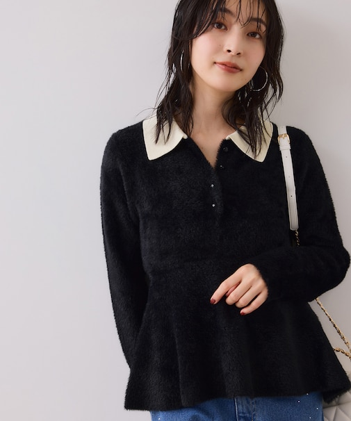 ペプラムデザインシャギーニット