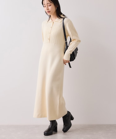 ポロケーブルモチモチニットワンピース