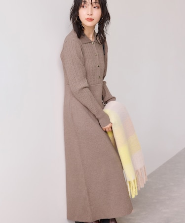 ポロケーブルモチモチニットワンピース