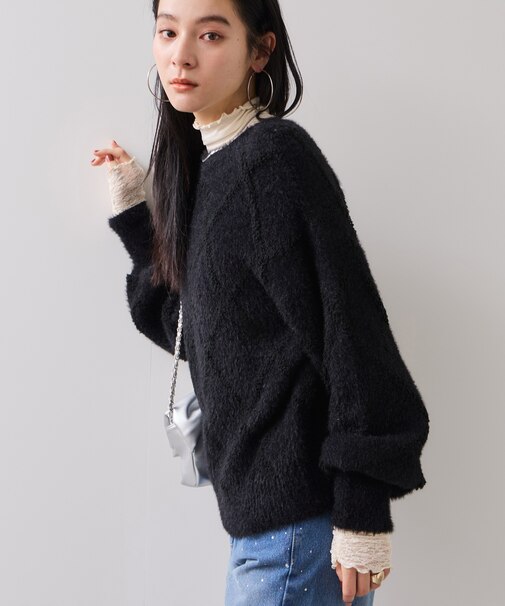 アーガイルフェザーニット/2WAY・イージーケア