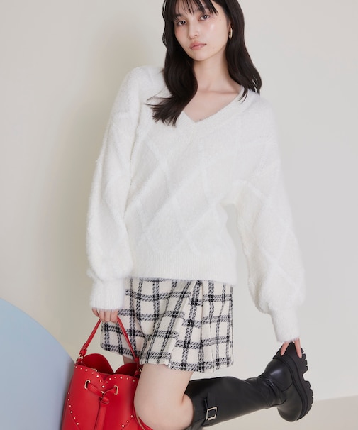 アーガイルフェザーニット/2WAY・イージーケア