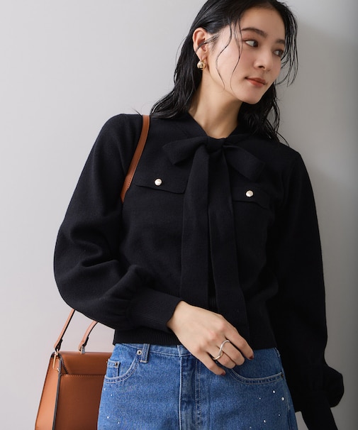 ニットリボン付きプルオーバー