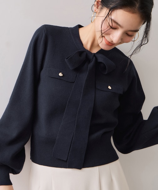 ニットリボン付きプルオーバー