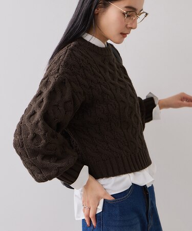 【WEB限定】ローゲージケーブルクロップドニット