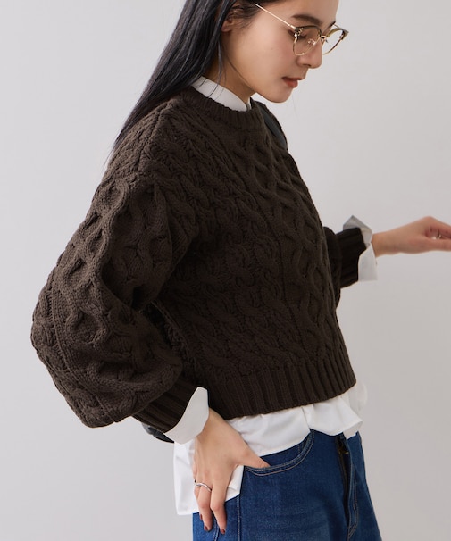 【WEB限定】ローゲージケーブルクロップドニット