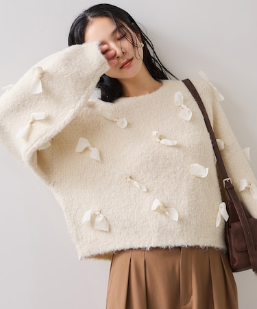 【WEB限定】ゆるっとボリュームリボンモチーフニット
