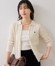 ポロ衿ケーブルカーディガン