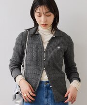 ポロ衿ケーブルカーディガン