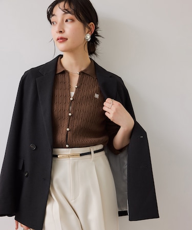 ポロ衿ケーブルカーディガン