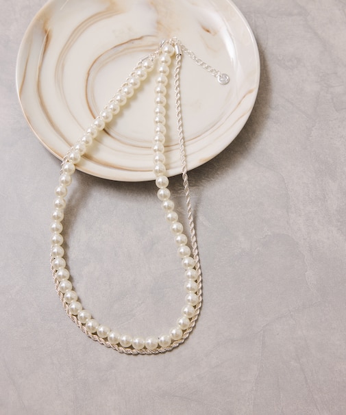 パール×チェーンネックレス