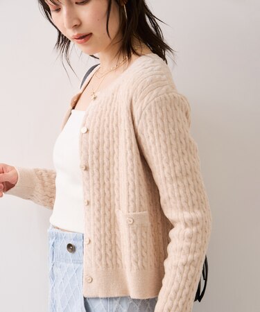 モールベロアケーブルカーディガントップス/イージーケア