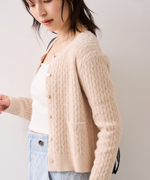 モールベロアケーブルカーディガントップス/イージーケア