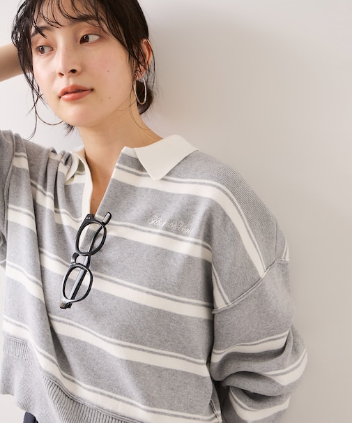 ワンポイント刺繍ポロニットプルオーバー
