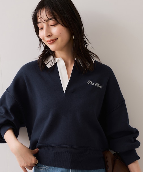 ワンポイント刺繍ポロニットプルオーバー