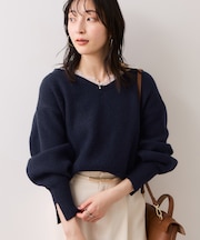 Vネックレースニットプルオーバー