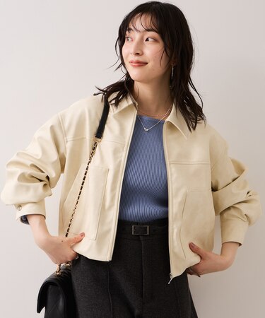 アウトポケット合皮ブルゾン