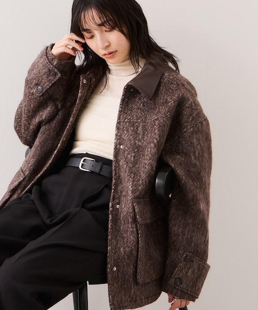 【WEB限定】衿袖レザーシャギーアウター