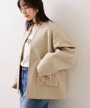 【WEB限定】ボアポケットノーカラーコート