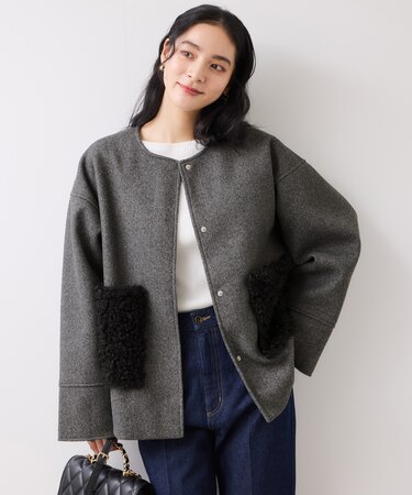 【WEB限定】ボアポケットノーカラーコート