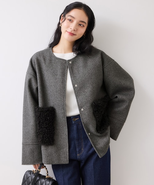 【WEB限定】ボアポケットノーカラーコート